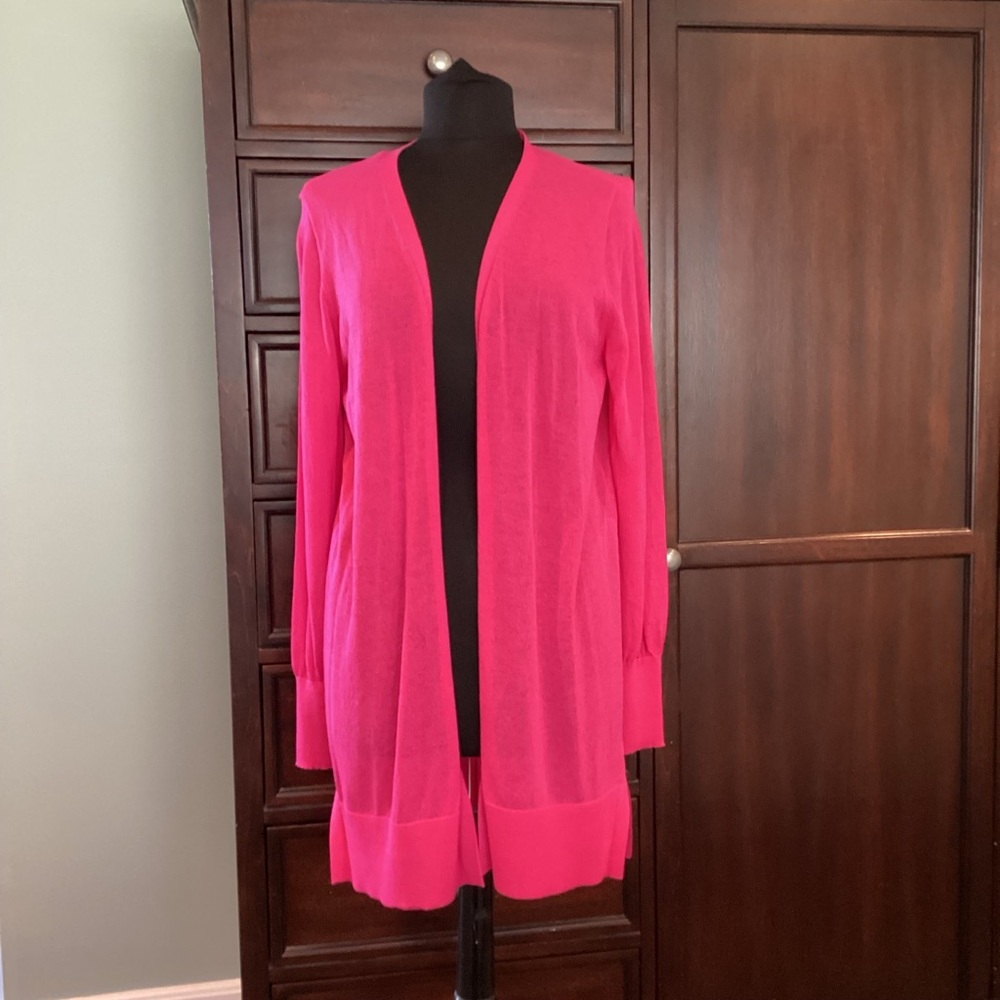 CeCe long bright pink open cardigan lightweight sweater NWT $79‎